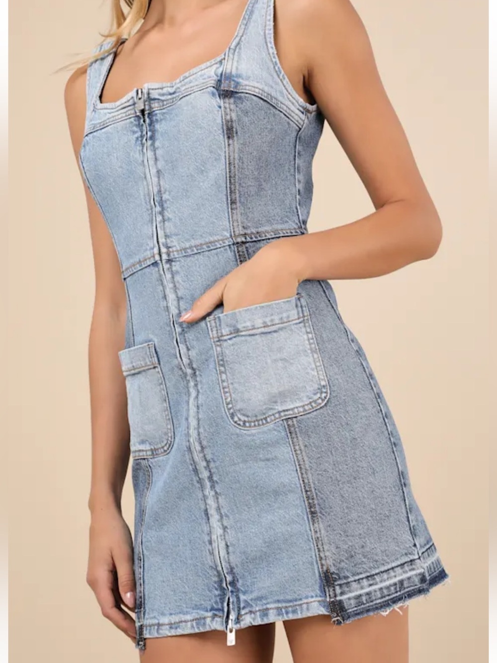 NWT Roxy Sami Blue Jean Mini Dress Zipper Front B1